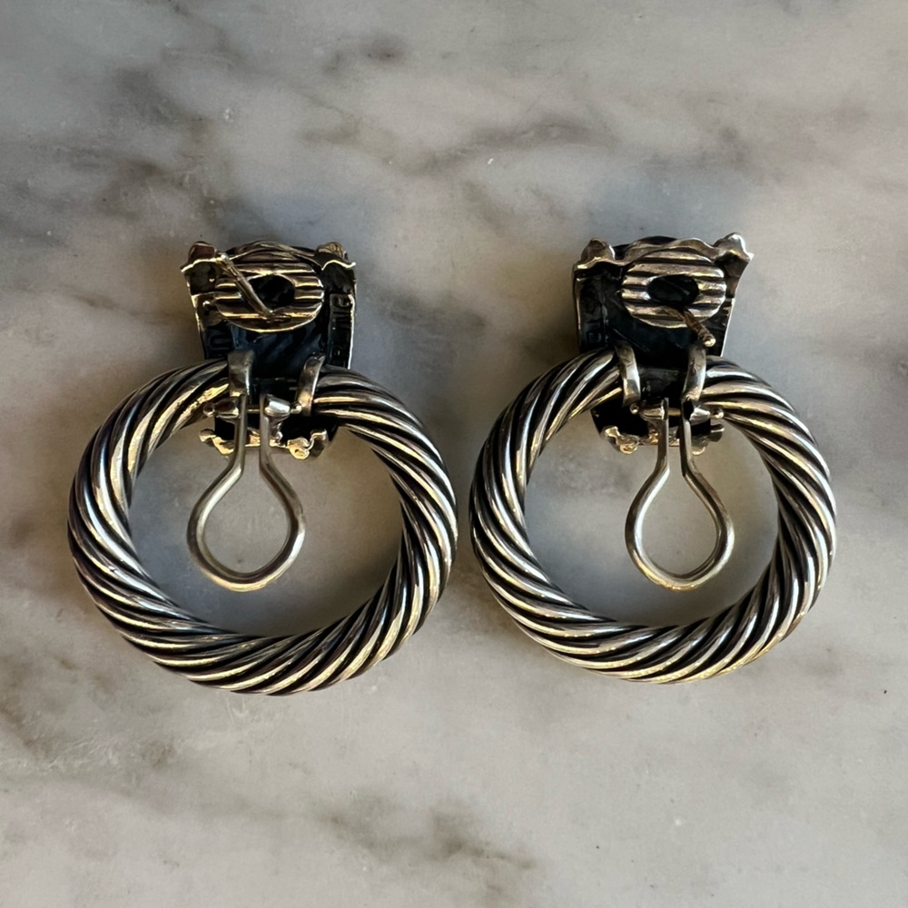 Authentic DAVID YURMAN Door Knocker Silver & Gold Cable Earrings - Picture 3 of 5